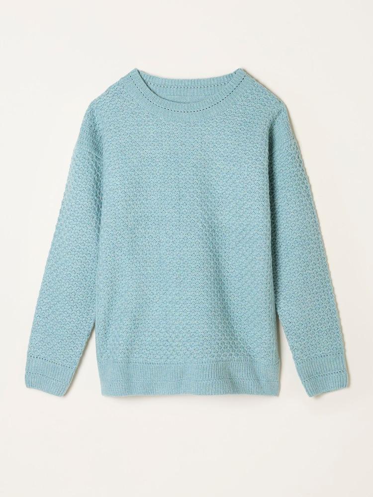 fat face Ella Duck Egg Blue Textured Knitted Jumper
