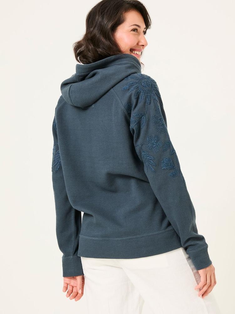 Fat Face Ellie Dark Vintage Blue Embroidered Hoodie