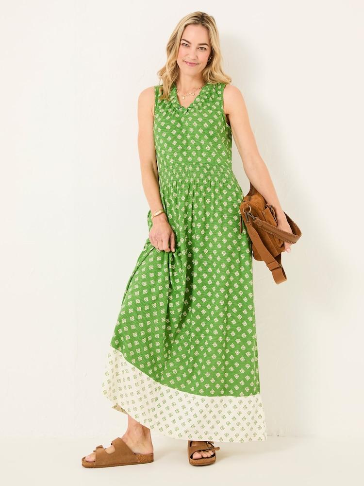 Fat Face Ellie Mid Green Woodblock Jersey Maxi Dress
