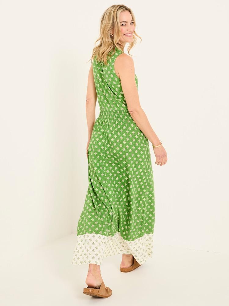 Fat Face Ellie Mid Green Woodblock Jersey Maxi Dress