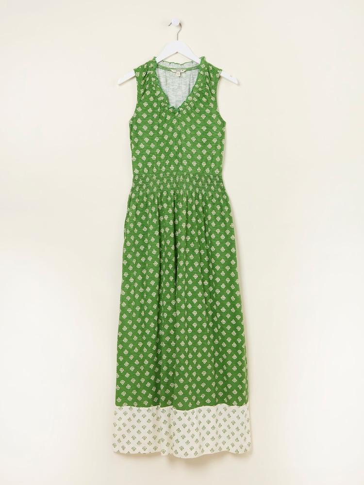 fat face Ellie Mid Green Woodblock Jersey Maxi Dress