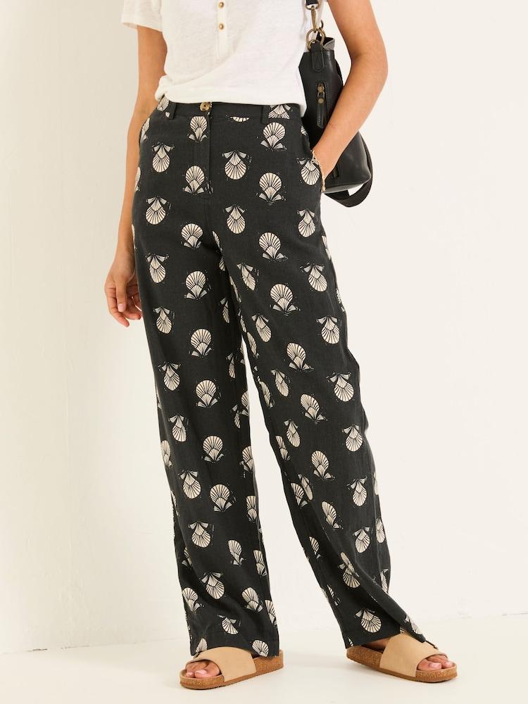 Fat Face Ellie Washed Black Lino Shell Straight Leg Trousers
