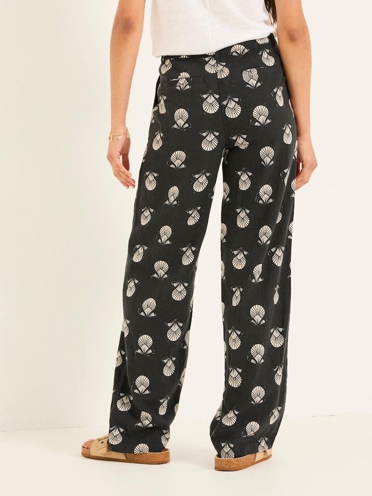 Fat Face Ellie Washed Black Lino Shell Straight Leg Trousers