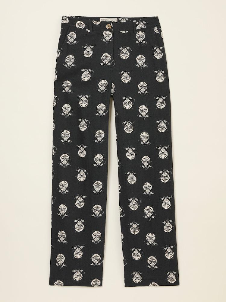 fat face Ellie Washed Black Lino Shell Straight Leg Trousers