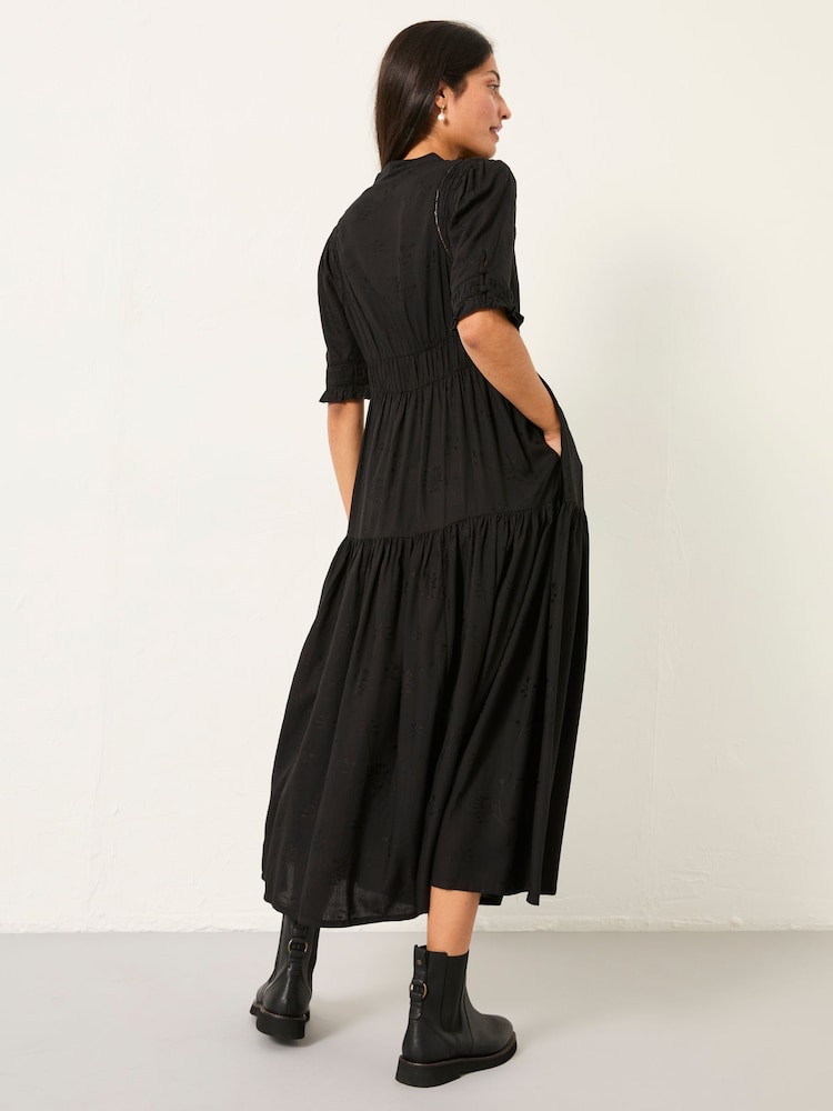 Fat Face Elsie Black Regular Embroidered Midi Dress