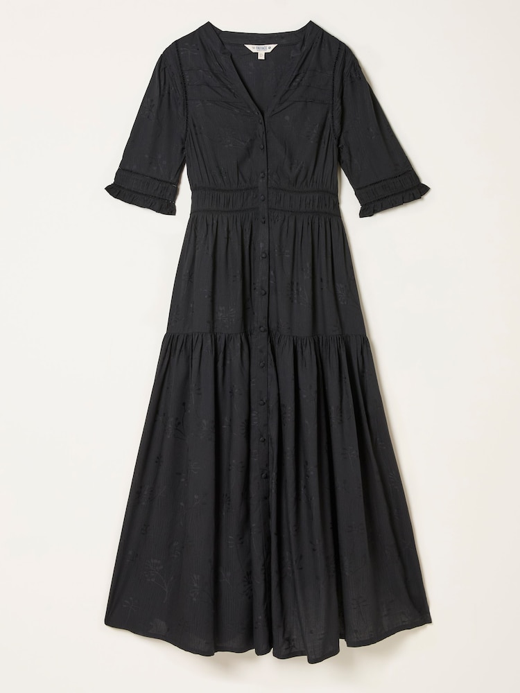 fat face Elsie Black Regular Embroidered Midi Dress