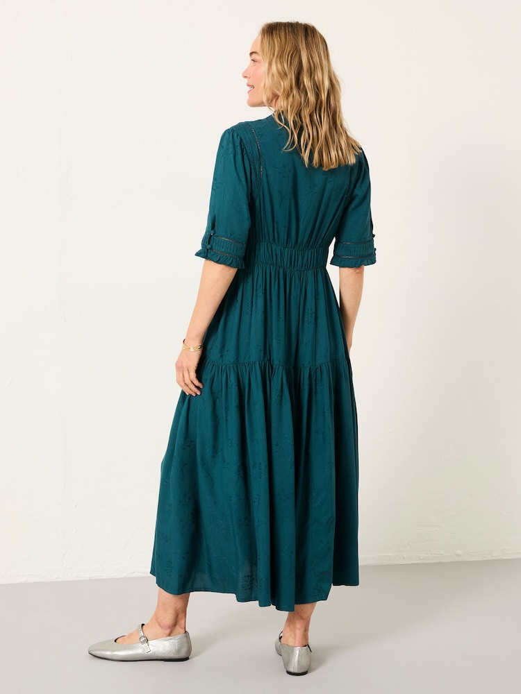 Fat Face Elsie Dark Teal Petite Embroidered Midi Dress