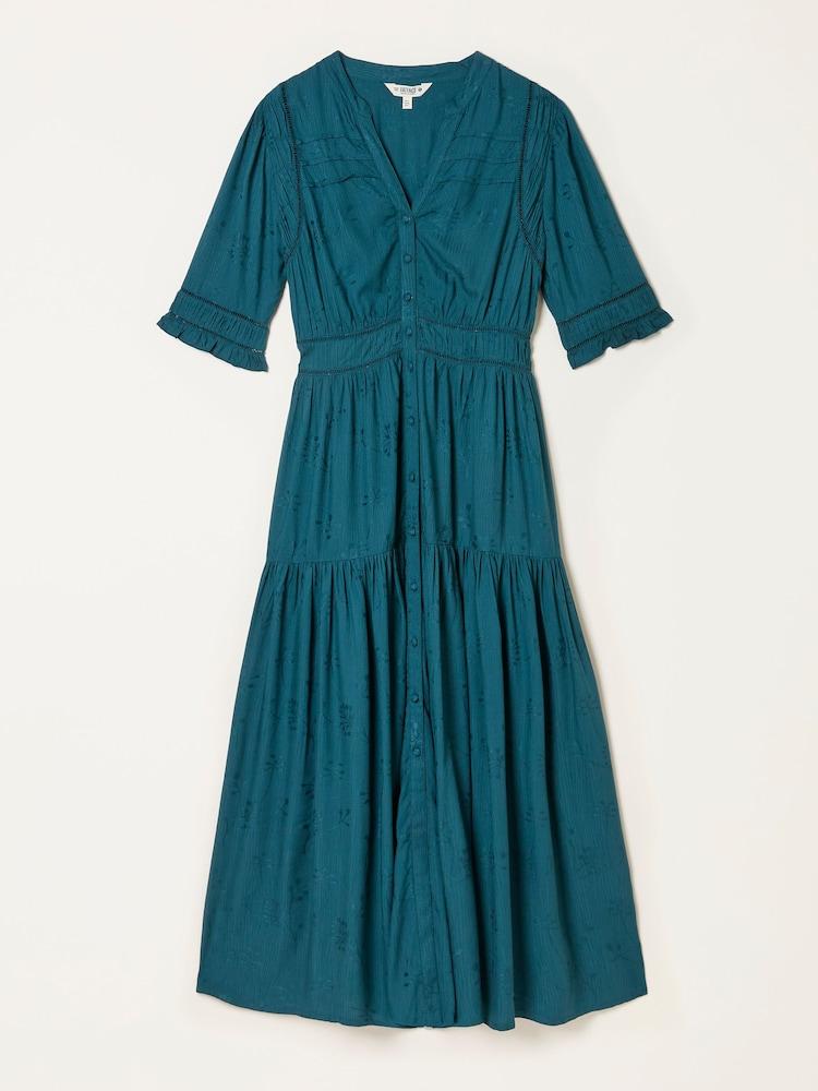 fat face Elsie Dark Teal Petite Embroidered Midi Dress