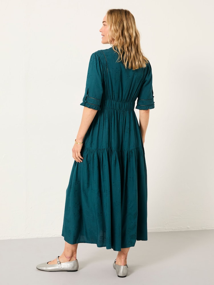 Fat Face Elsie Dark Teal Regular Embroidered Midi Dress