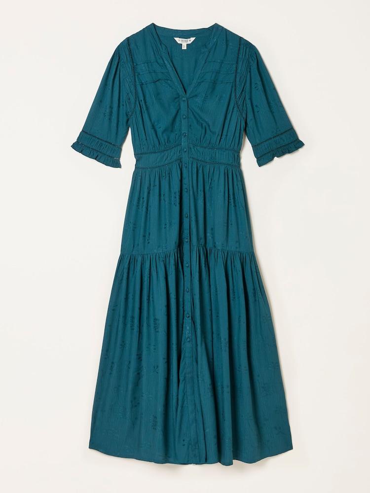 fat face Elsie Dark Teal Regular Embroidered Midi Dress