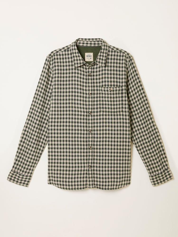 fat face Emerald Green Long Sleeve Herringbone Check Shirt