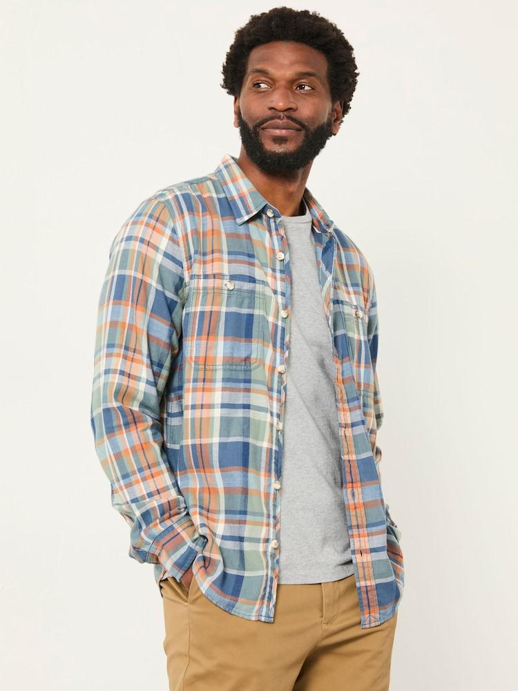 Fat Face Emley Burnt Orange Long Sleeve Indigo Check Shirt