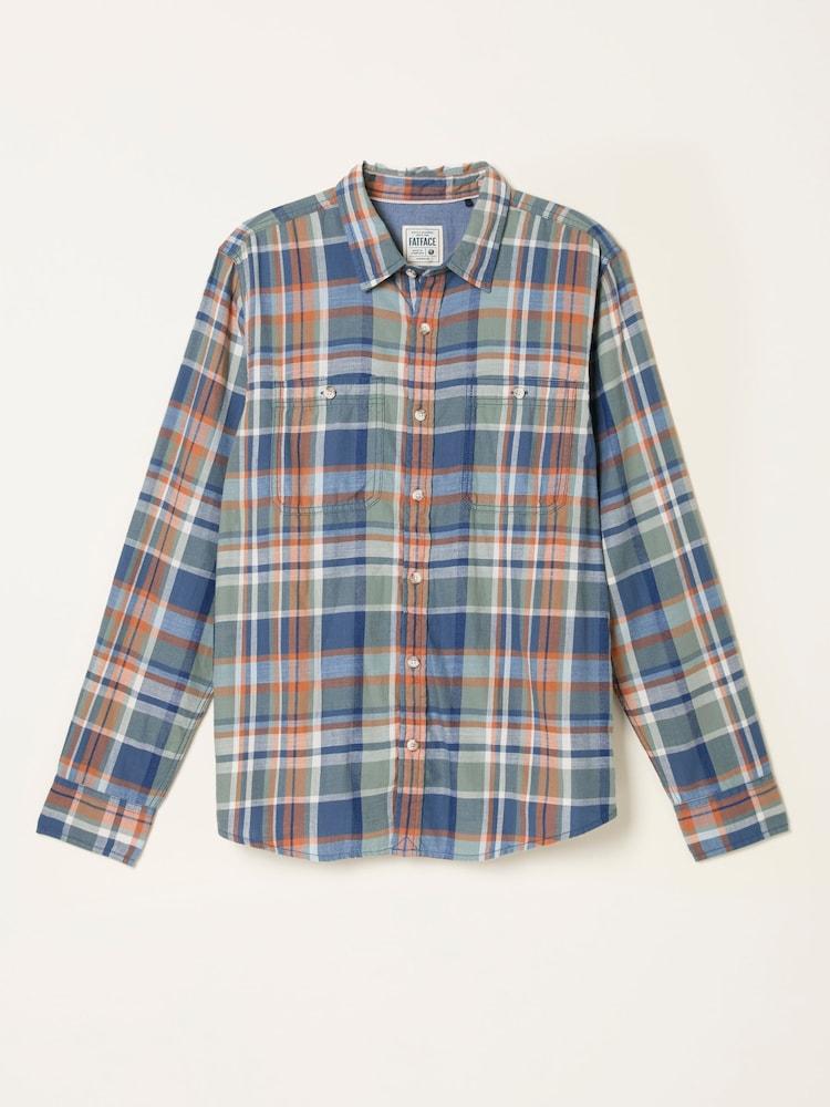fat face Emley Burnt Orange Long Sleeve Indigo Check Shirt