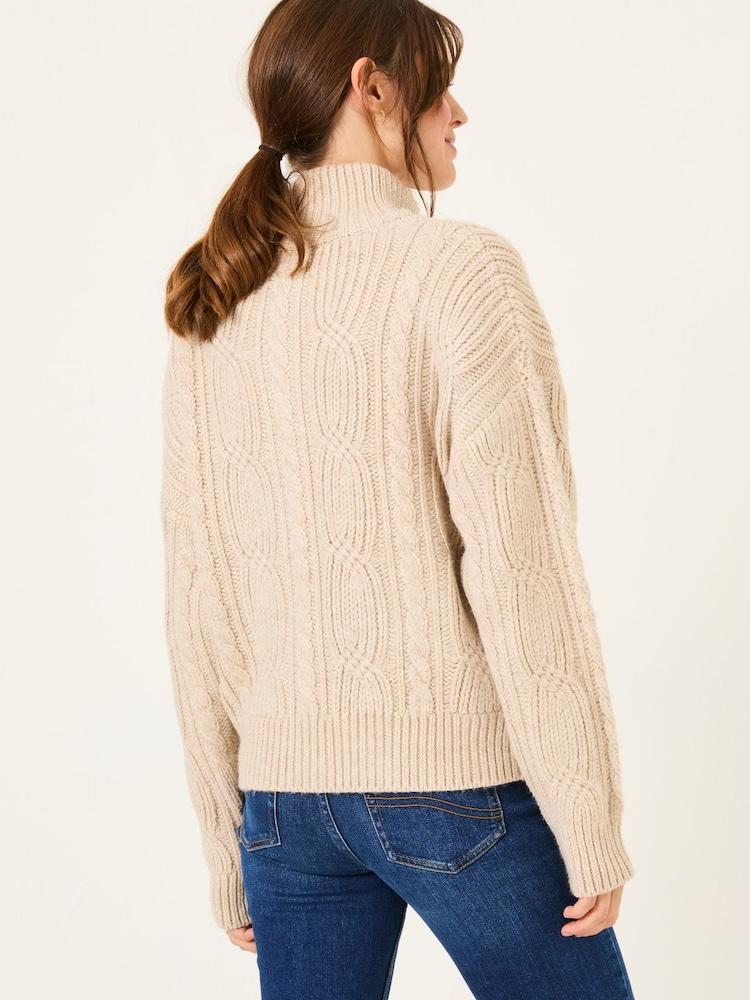 Fat Face Erin Natural Cable Knitted Zip Through Cardigan