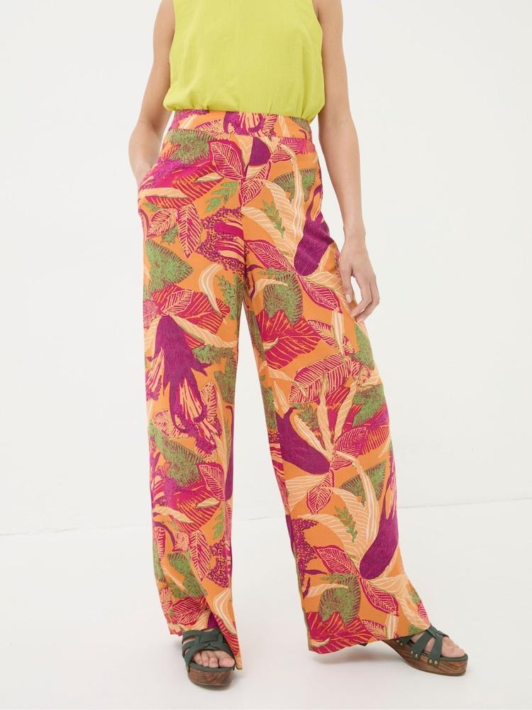 Fat Face Falon Orange Tropical Floral Wide Leg Trousers