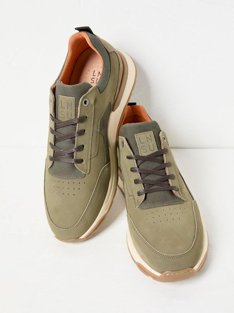 Fat Face Ace Khaki Green Leather Trainer