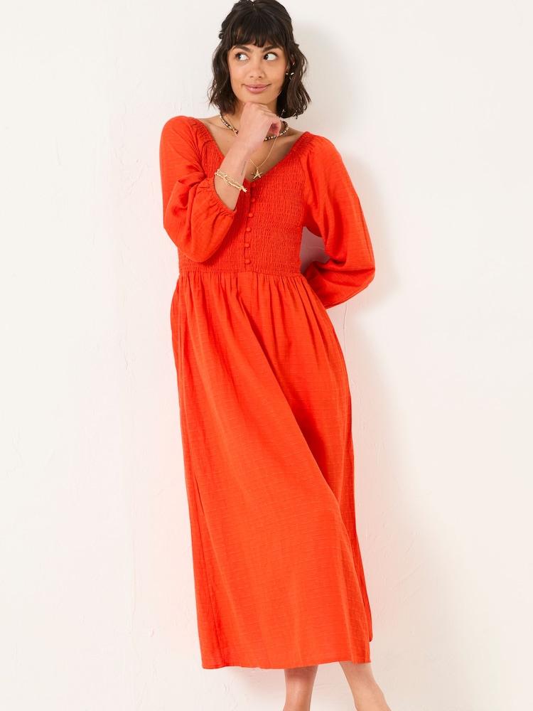 Fat Face Adele Orange Midi Dress