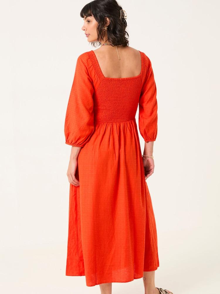 Fat Face Adele Orange Midi Dress