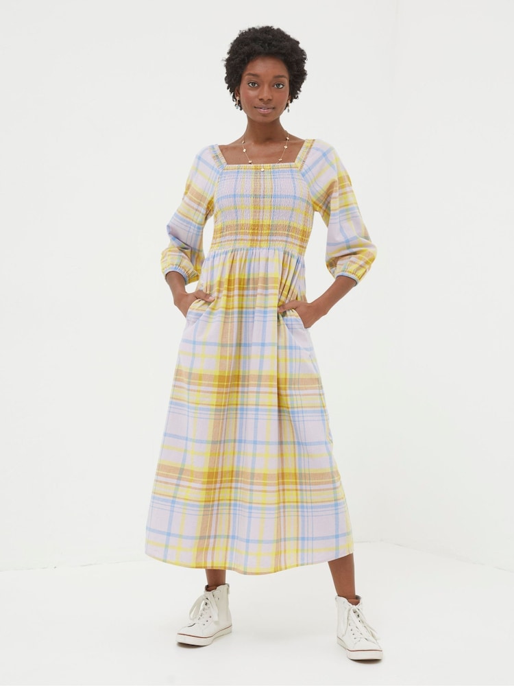 Fat Face Adele Yellow Midi Dress With Linen