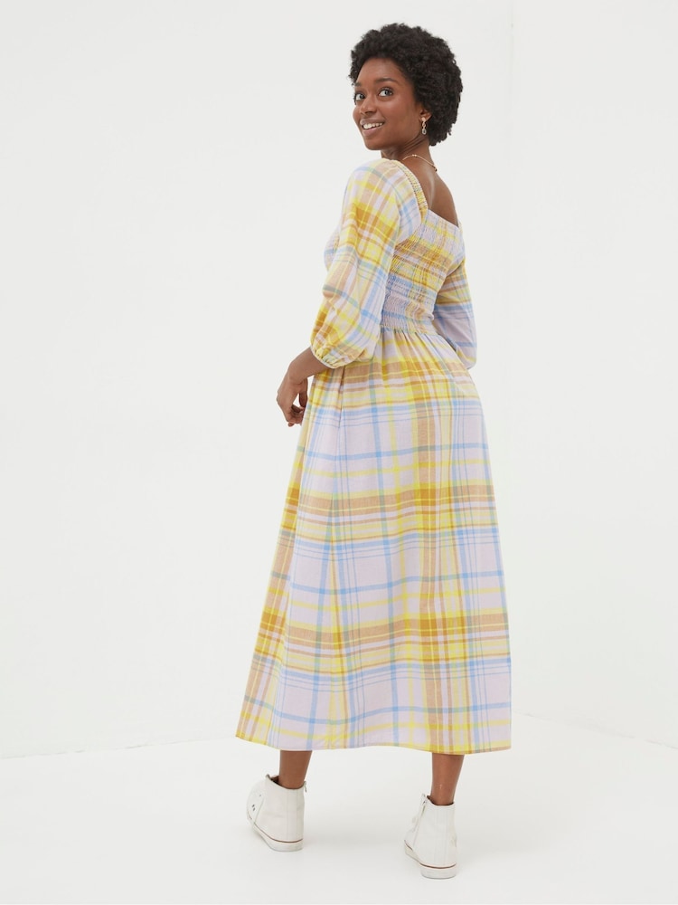 Fat Face Adele Yellow Midi Dress With Linen