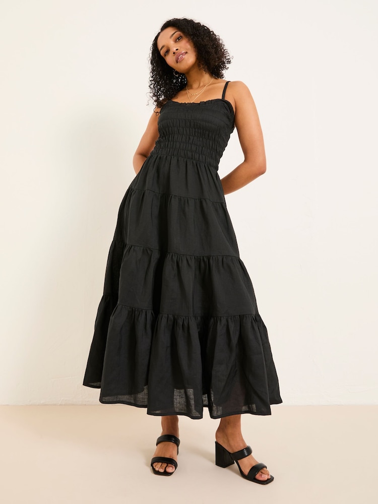 Fat Face Adeline Black Tiered Strappy Dress