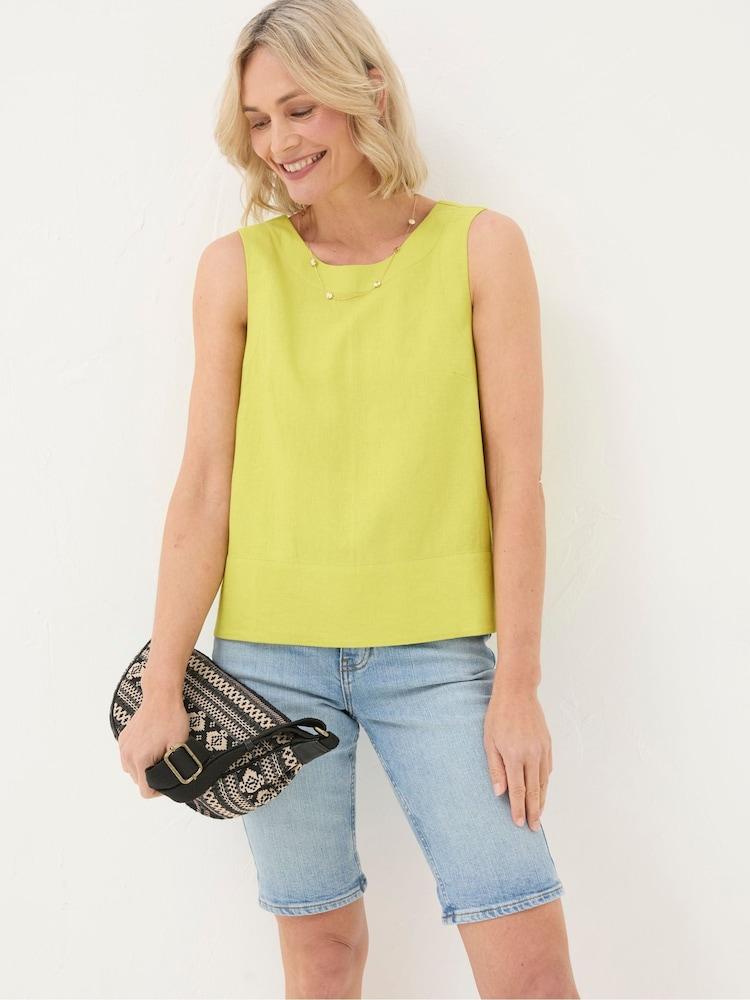 Fat Face Aditi Green Linen Blend Top