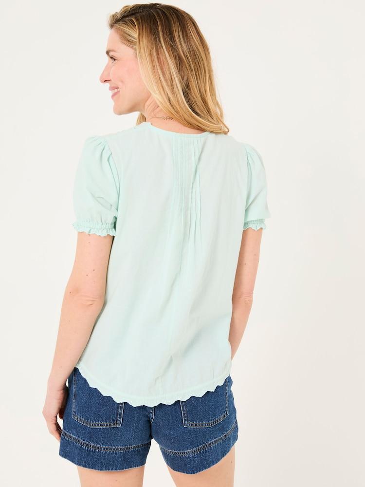 Fat Face Aguste Mint Green Broderie Blouse
