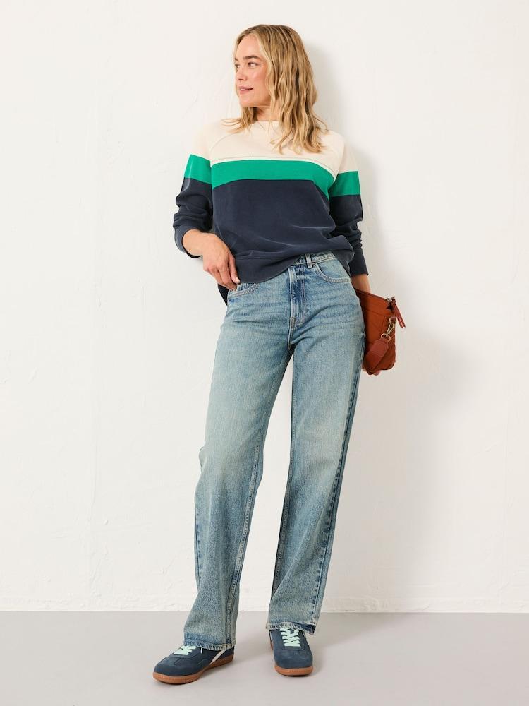 Fat Face Airlie Navy Stripe Crew Sweatshirt