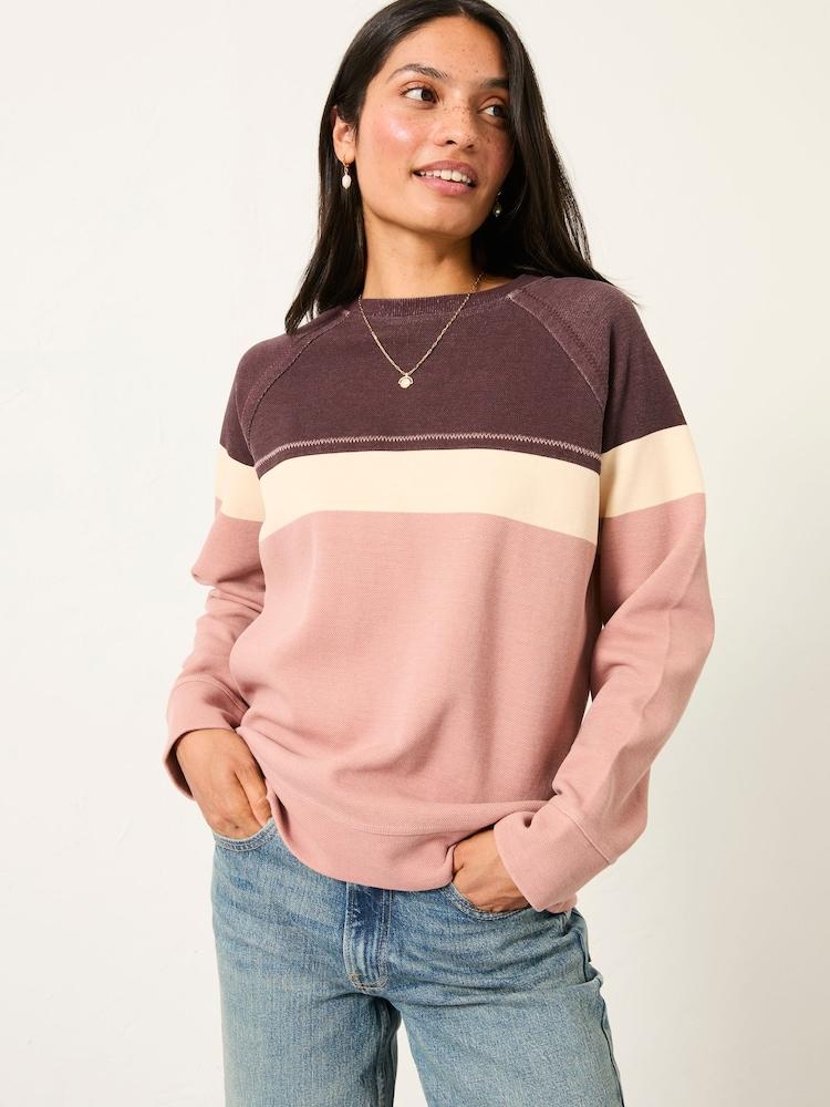 Fat Face Airlie Rose Pink Stripe Crew Sweatshirt