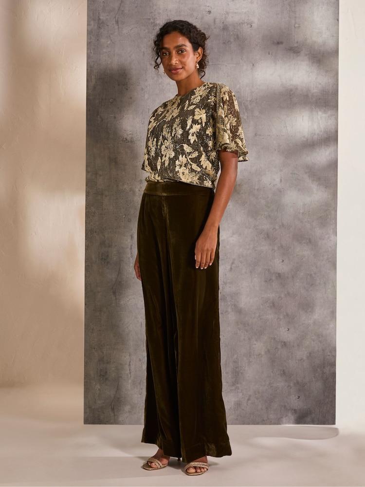 Fat Face Alba Gold Foil Plisse Top