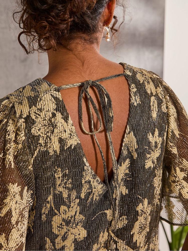 Fat Face Alba Gold Foil Plisse Top
