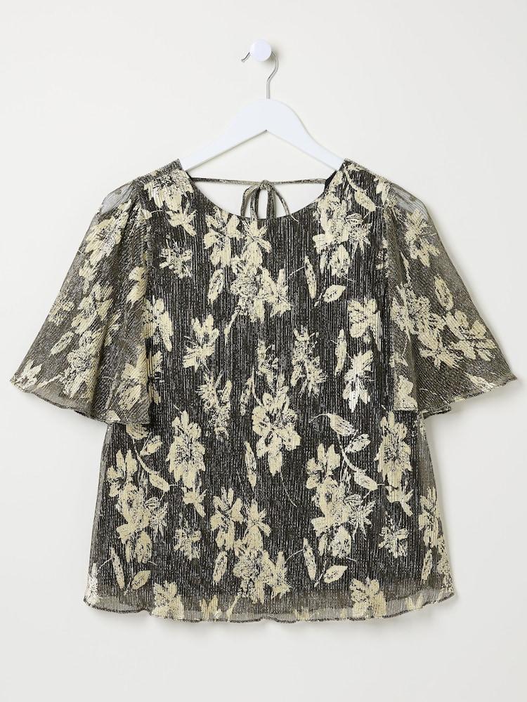 fat face Alba Gold Foil Plisse Top