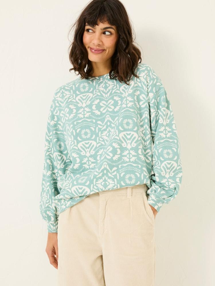 Fat Face Alex Jade Green Batik Geo Crew Sweatshirt
