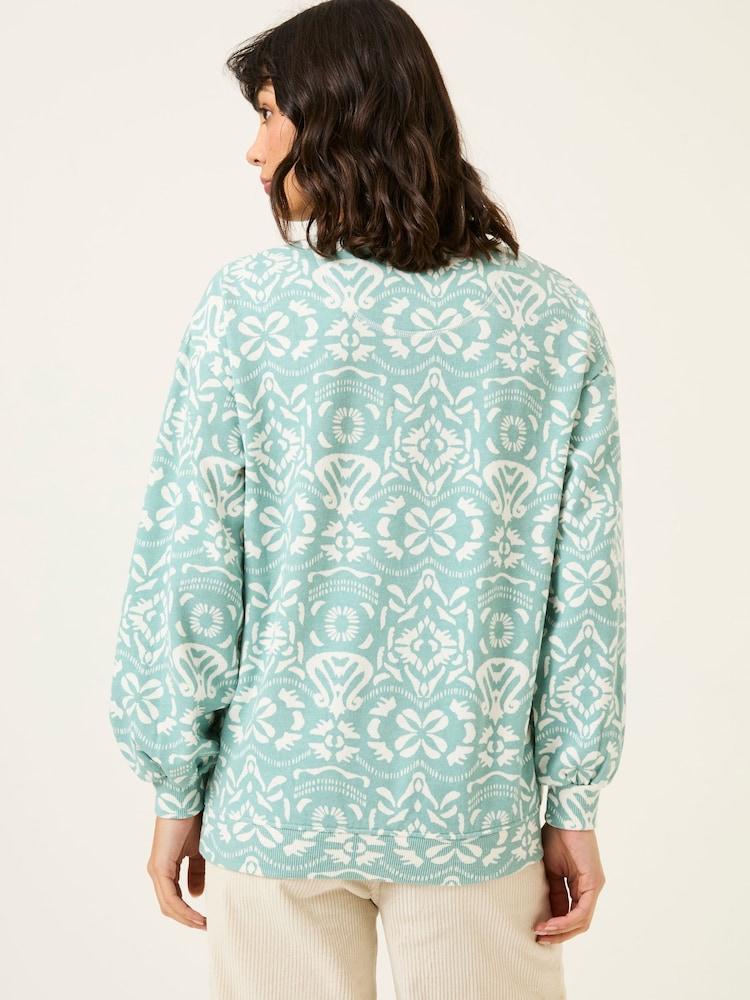 Fat Face Alex Jade Green Batik Geo Crew Sweatshirt