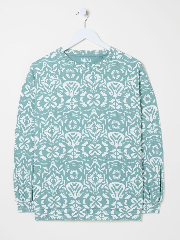 fat face Alex Jade Green Batik Geo Crew Sweatshirt