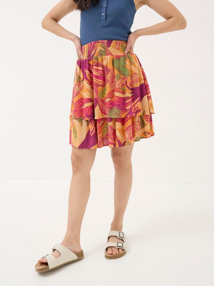 Fat Face Ali Orange Tropical Floral Skirt
