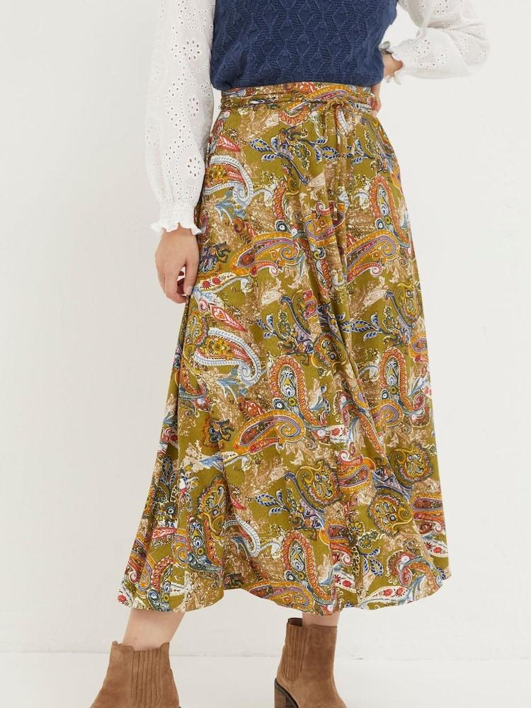 Fat Face Amelie Green Prairie Paisley Midi Skirt