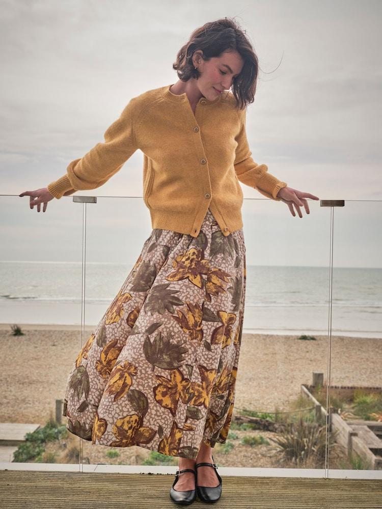 Fat Face Amelie Natural Wilding Leaves Midi Skirt