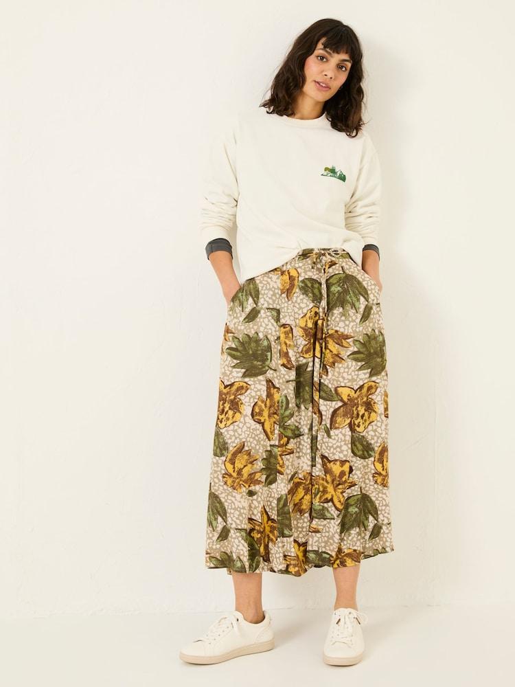 Fat Face Amelie Natural Wilding Leaves Midi Skirt