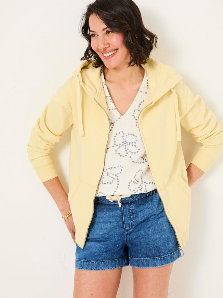 Fat Face Amy Light Yellow Zip Through Hoodie