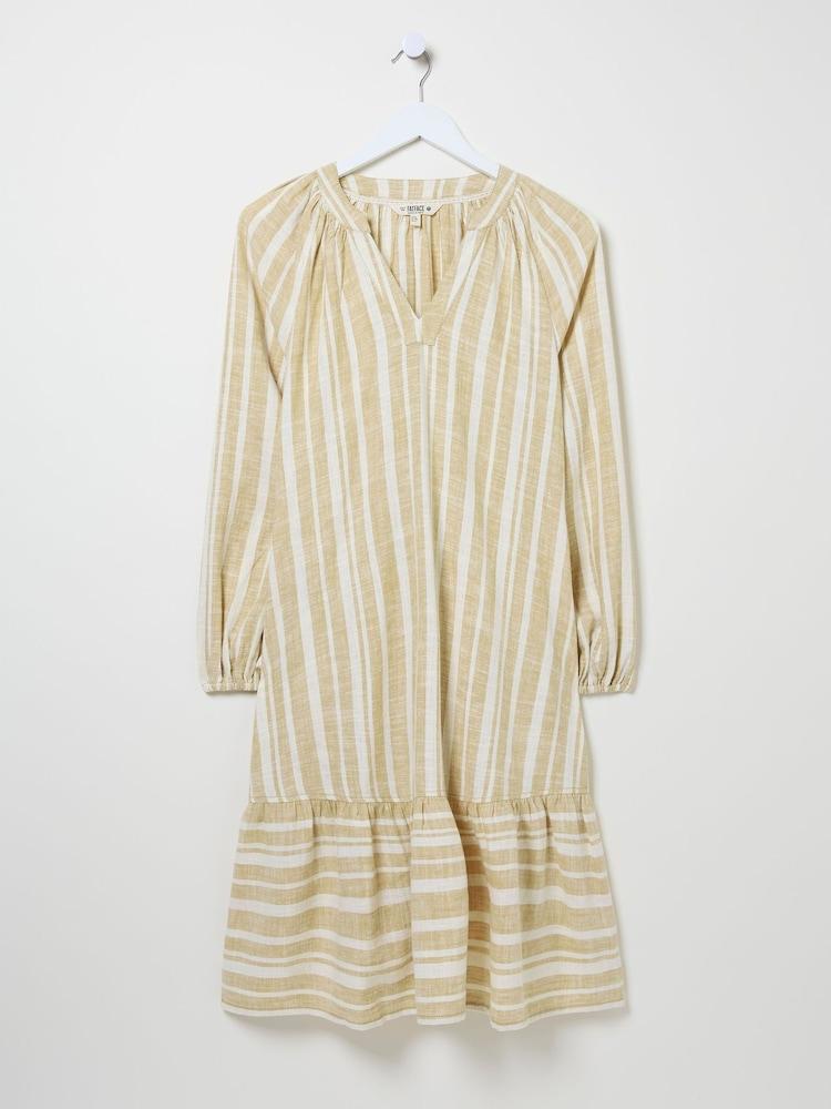fat face Amy Natural Linen Blend Stripe Dress