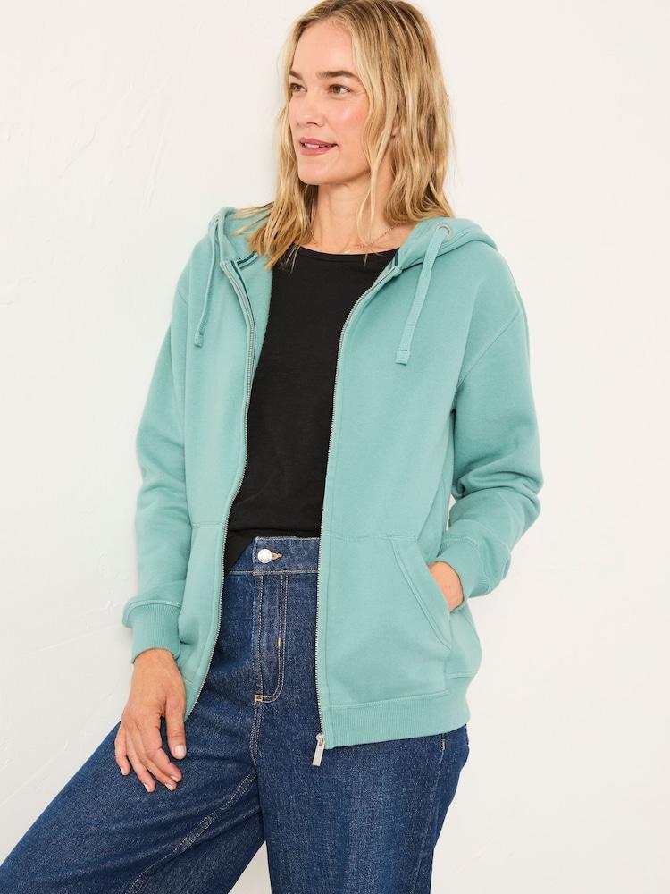 Fat Face Amy Teal Blue Zip Through Hoodie