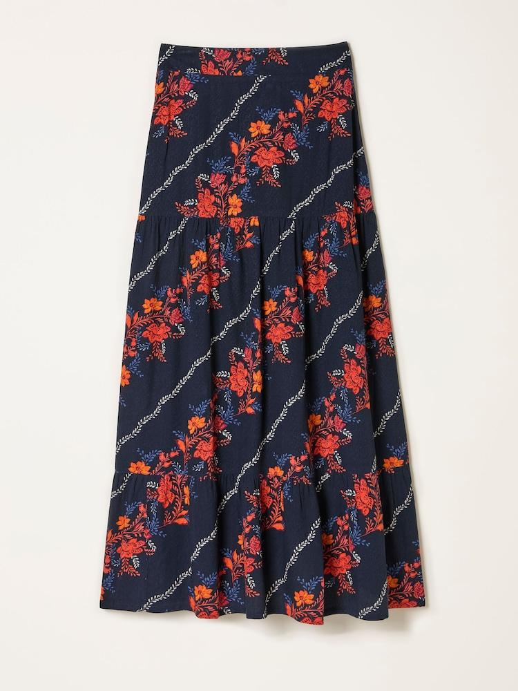fat face Anika Navy Folk Floral Midi Skirt