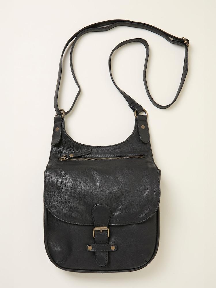 Fat Face Anna Black Oiled Crossbody Bag