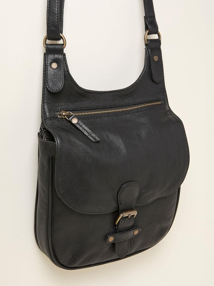 Fat Face Anna Black Oiled Crossbody Bag