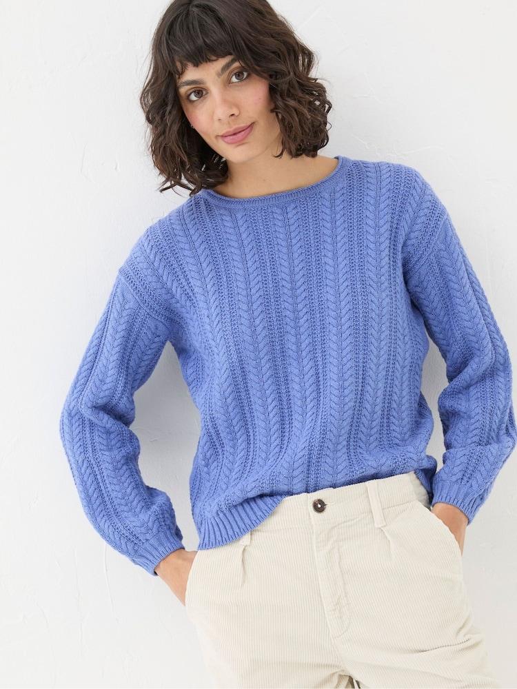 Fat Face Anna Blue Cable Cotton Jumper