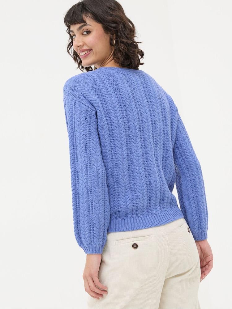 Fat Face Anna Blue Cable Cotton Jumper