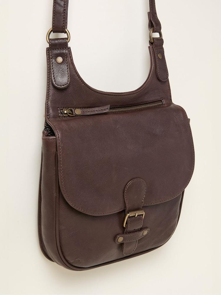 Fat Face Anna Chocolate Brown Oiled Crossbody Bag