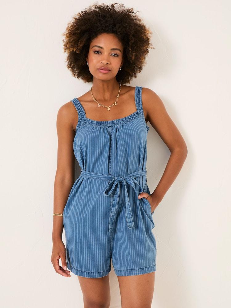 Fat Face Annie Blue Denim Stripe Playsuit