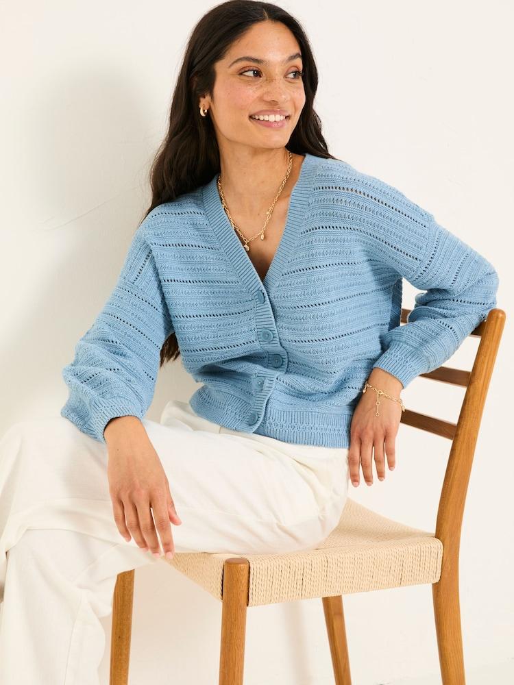 Fat Face Annie Chambray Blue Knitted Cardigan